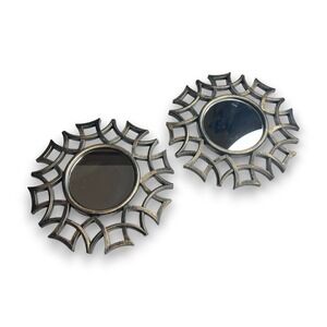 Set of 2 Sunburst Wall Mirrors Black‎ Gold Boho Decorative Accent Contemporary